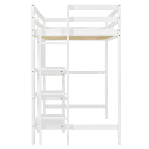 English Elm Twin Loft Bed with Built-in Desk Shelving and Dry-erase Board for Kids Rooms White LT100320AAK