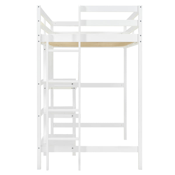 English Elm Twin Loft Bed with Built-in Desk Shelving and Dry-erase Board for Kids Rooms White LT100320AAK