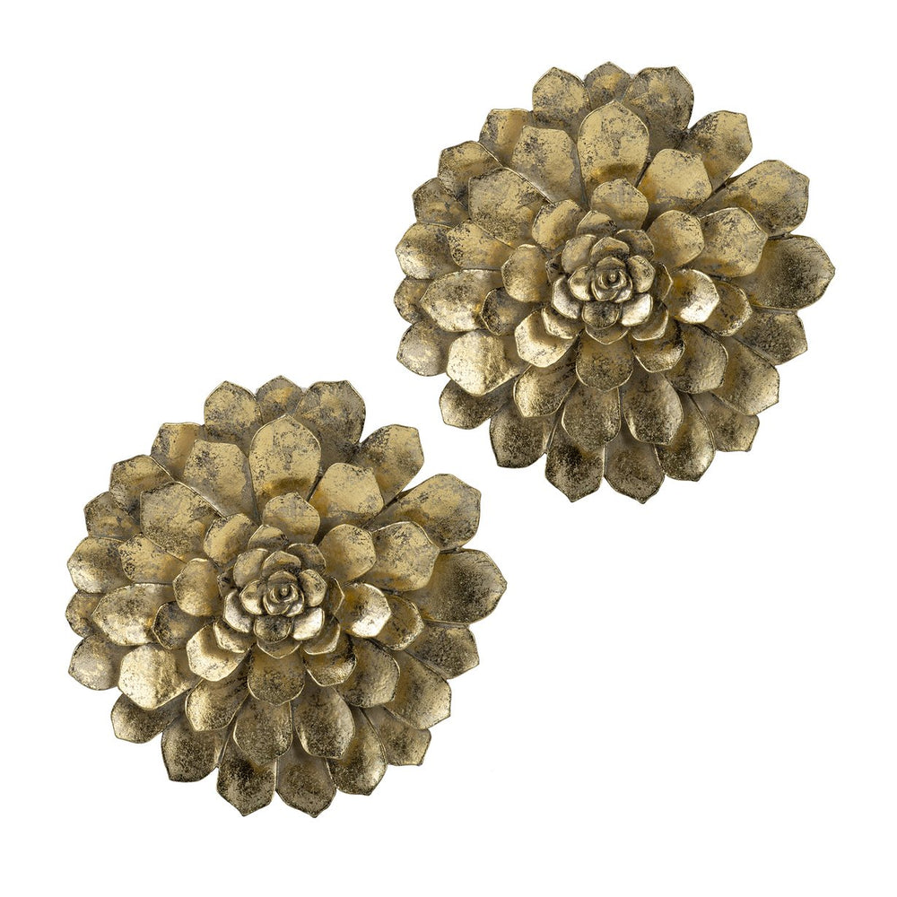 English Elm D10.2X2.4" Luxurious Gold Succulent Wall Plaque Set - Elegant Décor For Modern Interiors & Gallery Walls W2078P223119