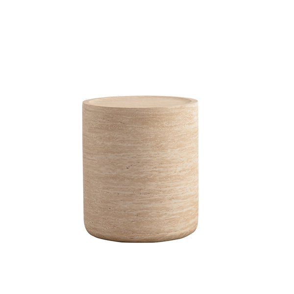 English Elm Round Amber Marble Texture Drum Side Table Compact Mdf Accent for Bedroom or Living Room W3081P255159