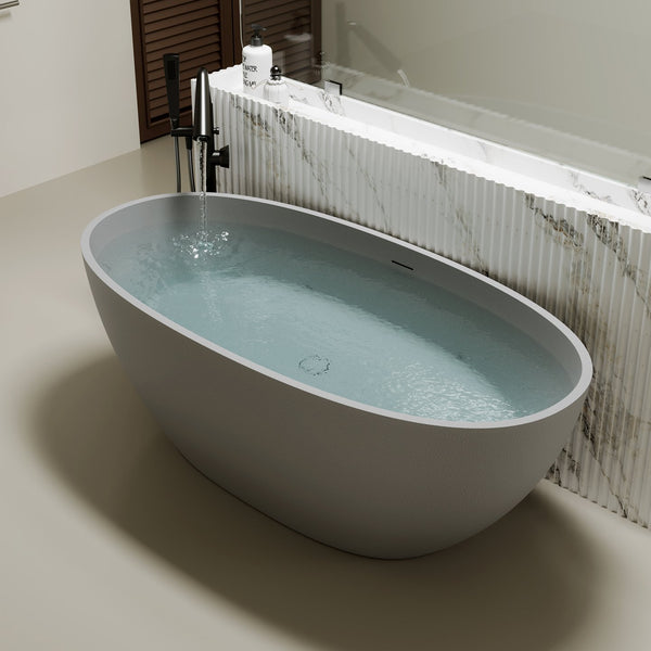 English Elm 67'' Solid Resin Stone Freestanding Soaking Tub Ergonomic Spa Bath with Drain W2753P477969