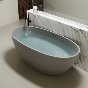 English Elm 70.6'' Freestanding Resin Stone Soaking Tub Polished Spa Bath with Drain Overflow W2753P477965
