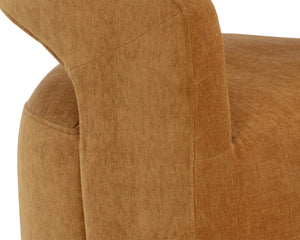Sunpan Lloret Wheeled Dining Armchair - Elegant Curves, Comfortable Upholstery, Effortless Mobility for Dining Danny Amber