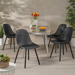 English Elm Christopher Knight Home® - POSEY Weather-Resistant Outdoor Dining Chairs Set of 4 with Perforated Diamond Mesh for Durability Black 28 L x 26 W x 18.75 H N776P243037B