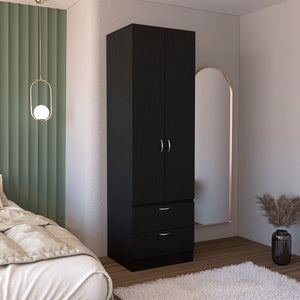 English Elm Armoire Black 76.8" H Tall Closet with Hanging Rod, Smooth-Glide 2 Drawers, Shelf, Sleek Modern Finish B097P199751