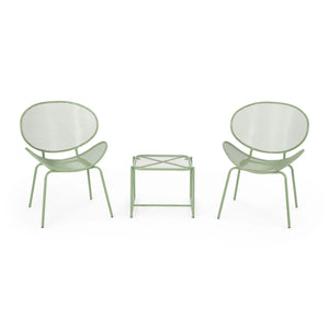English Elm Christopher Knight Home® - ELBA Modern Mesh Shell Chat Set with Powder-Coated Iron Frame, Retro Minimal Outdoor Seating Green N775P250740G