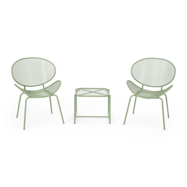 English Elm Christopher Knight Home® - ELBA Modern Mesh Shell Chat Set with Powder-Coated Iron Frame, Retro Minimal Outdoor Seating Green N775P250740G