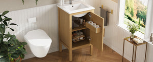 English Elm 18" Pine and Mdf Bathroom Vanity with Ceramic Basin Soft Close Hinged Cabinet N710P426321P