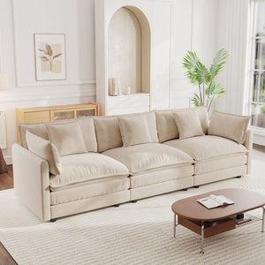 English Elm Mid-century Modern Three Seat Chenille Sofa with Pillows for Living Room Comfort W714S00900