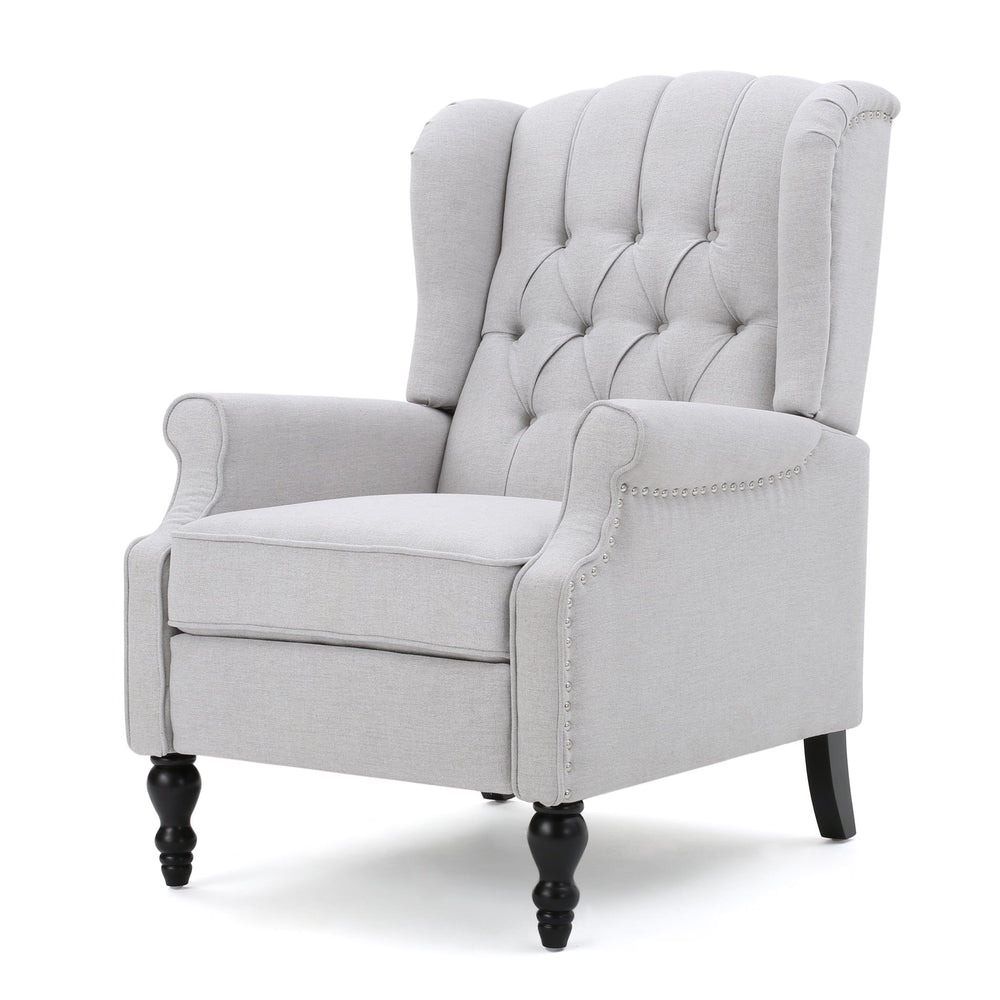 English Elm Christopher Knight Home® - Light Grey Tufted Fabric Arm Chair Recliner with Wingback Design, Button-Tufted Diamond Stitch Comfort and Pushback Recline, 28.5"W x 62"D Fully Reclined — Stylish Living Room Accent 56992.00LGY