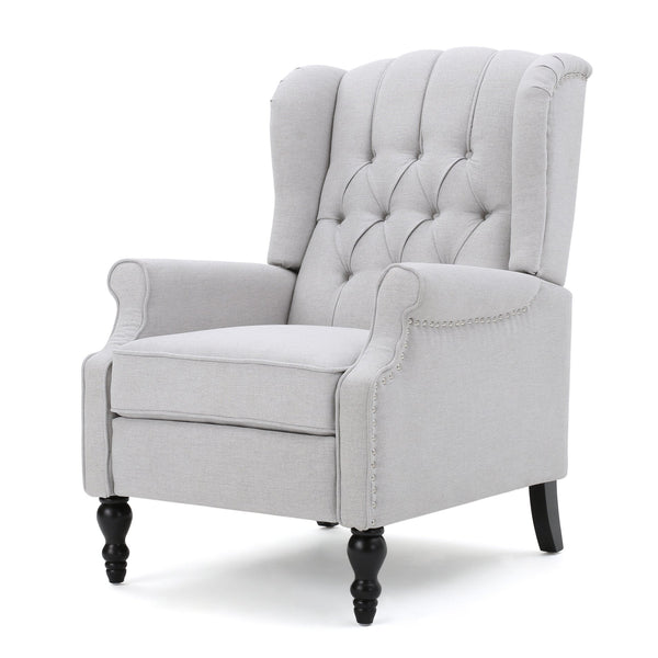 English Elm Christopher Knight Home® - Light Grey Tufted Fabric Arm Chair Recliner with Wingback Design, Button-Tufted Diamond Stitch Comfort and Pushback Recline, 28.5"W x 62"D Fully Reclined — Stylish Living Room Accent 56992.00LGY