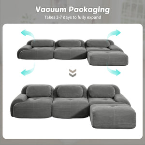 English Elm L-shaped Modular Corduroy Sectional Sofa Ergonomic Low Profile Living Room Seating Grey W714S01267