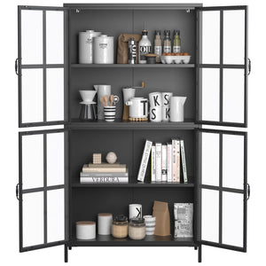 English Elm Premium Black Metal Storage Cabinet with Tempered Glass, Adjustable Shelves, Anti-Tip Safety & Silent Close T2398P263577