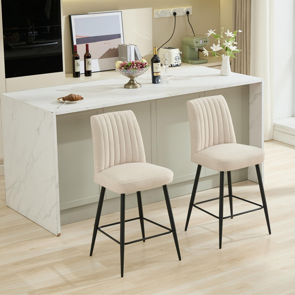 English Elm Adjustable Beige Velvet Bar Chairs Set Of 2 - Elegant Comfort, Modern Design, Adjustable Iron Feet W3615P340660