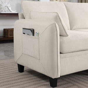 English Elm 102 Inch Linen Modular Sectional Sofa with Hidden Storage and Cloud Cushion Comfort Beige W1099S00208