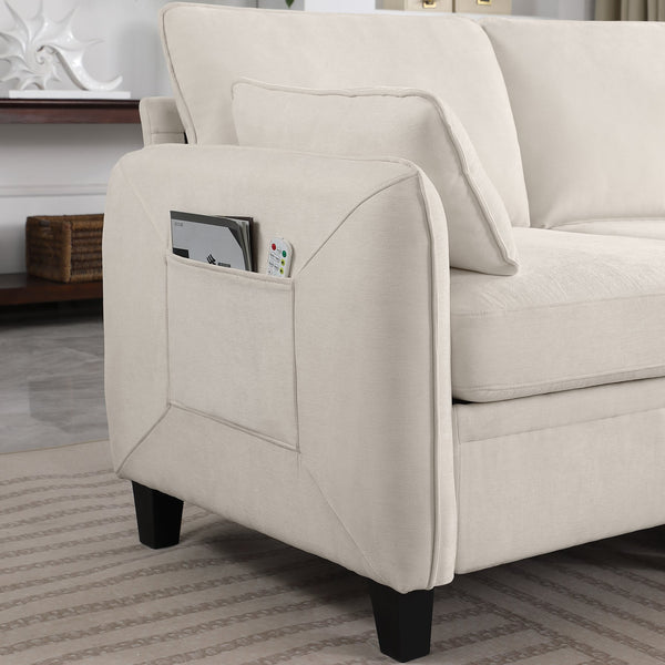 English Elm 102 Inch Linen Modular Sectional Sofa with Hidden Storage and Cloud Cushion Comfort Beige W1099S00208