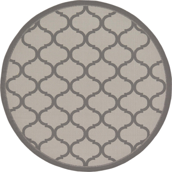 Unique Loom Outdoor Trellis Moroccan Machine Made Geometric Rug Gray, Silver 6' 1" x 6' 1"