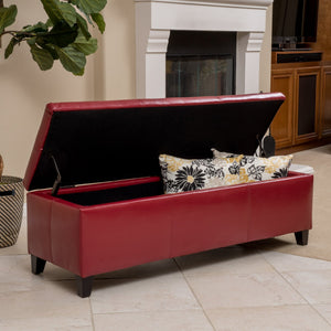 English Elm Glouster Bench Style Pu Leather Storage Ottoman with Soft Close Lid for Bedroom Red 57742.00RED