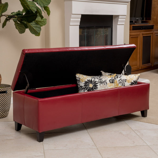 English Elm Glouster Bench Style Pu Leather Storage Ottoman with Soft Close Lid for Bedroom Red 57742.00RED