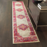 Nourison Passion PSN03 Machine Made Power-loomed Ornamental Border Indoor Only Bohemian Vintage Rug Ivory,Fuchsia, Pink and White 100% Polypropylene 99446456052