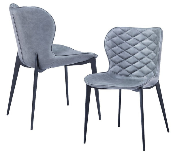 VIG Furniture Felicia Grey Vegan Leather Dining Chairs Set Of 2 — Diamond Tufted Wingback, Matte Black Metal Legs VGHR3588-GRY-DC