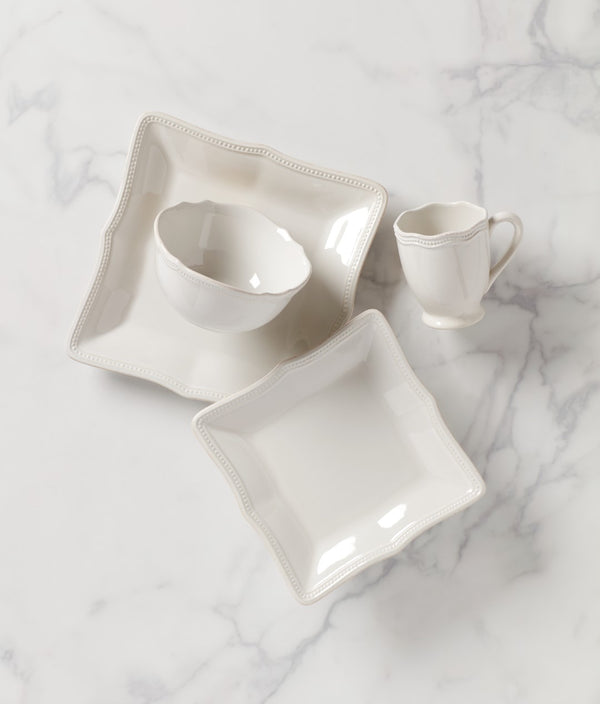 Lenox French Perle Bead White Square 4-piece Place Setting White, WHITE STONEWARE 854796
