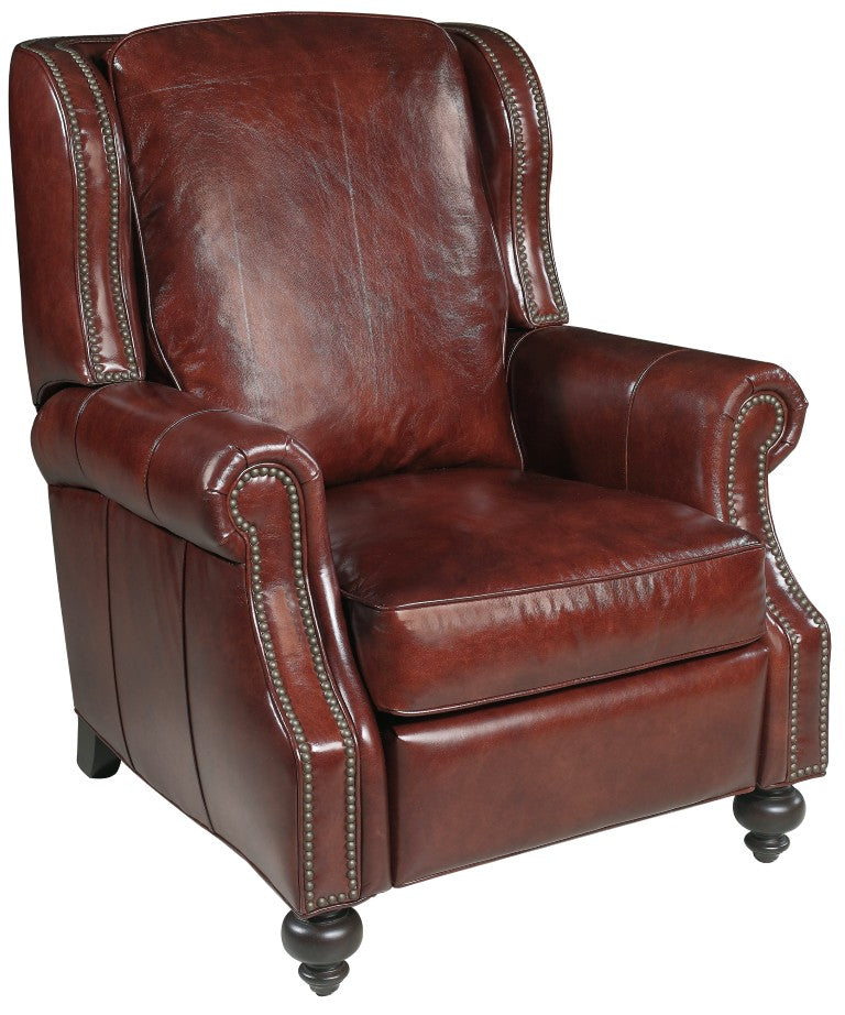 Hooker Furniture Drake Recliner In Balmoral Aniline Top-Grain Leather With Nailhead Trim And Push-To-Recline Comfort Red RC140-085