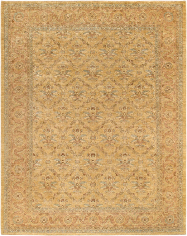 Pasargad Home Denver Hand-knotted Lamb's Wool Area Rug - Elegant Floral Design For Any Room   Pkb-1357 Gold 9x11
