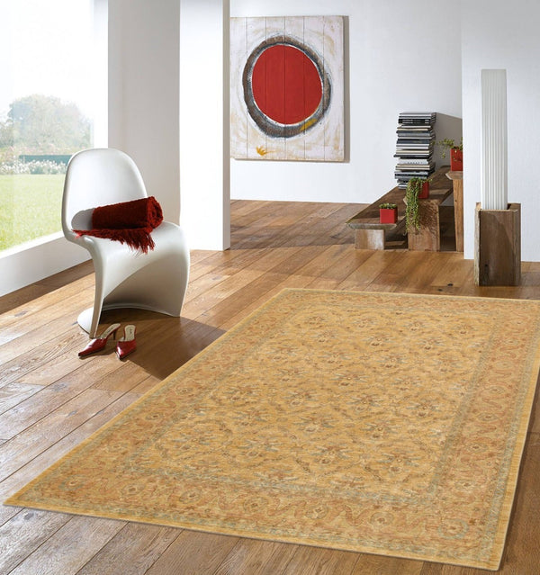 Pasargad Home Denver Hand-knotted Lamb's Wool Area Rug - Elegant Floral Design For Any Room   Pkb-1357 Gold 9x11