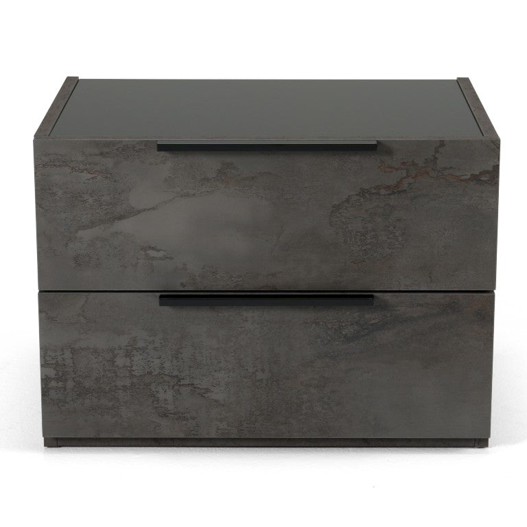 VIG Furniture Ferrara Volcano Oxide Grey Nightstand — Italian-Made Compact 2-Drawer Bedside With Soft-Close Glide, Textured Volcanic Finish VGACFERRARA-NS