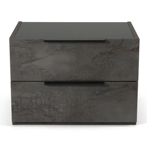VIG Furniture Ferrara Volcano Oxide Grey Nightstand — Italian-Made Compact 2-Drawer Bedside With Soft-Close Glide, Textured Volcanic Finish VGACFERRARA-NS