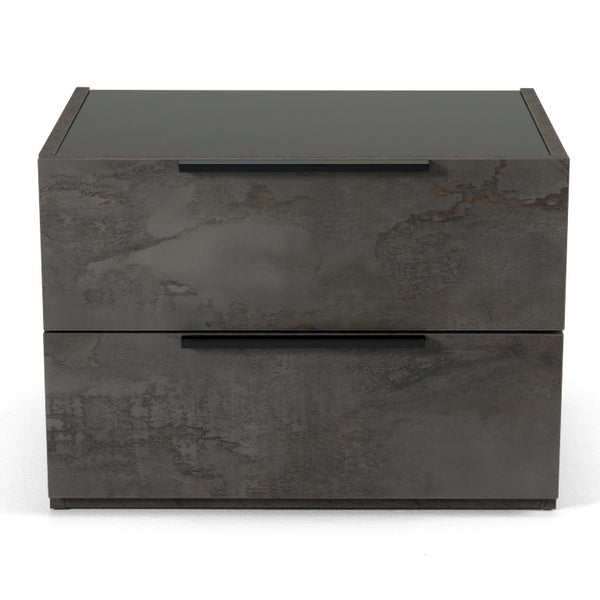 VIG Furniture Ferrara Volcano Oxide Grey Nightstand — Italian-Made Compact 2-Drawer Bedside With Soft-Close Glide, Textured Volcanic Finish VGACFERRARA-NS