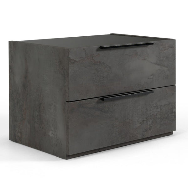 VIG Furniture Ferrara Volcano Oxide Grey Nightstand — Italian-Made Compact 2-Drawer Bedside With Soft-Close Glide, Textured Volcanic Finish VGACFERRARA-NS