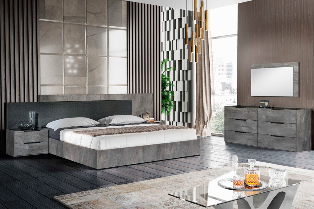 VIG Furniture California King Nova Domus Ferrara Volcano Oxide Grey Faux Leather Bed — Italian Craft, Low-Profile Modern Luxury VGACFERRARA-BED-CK