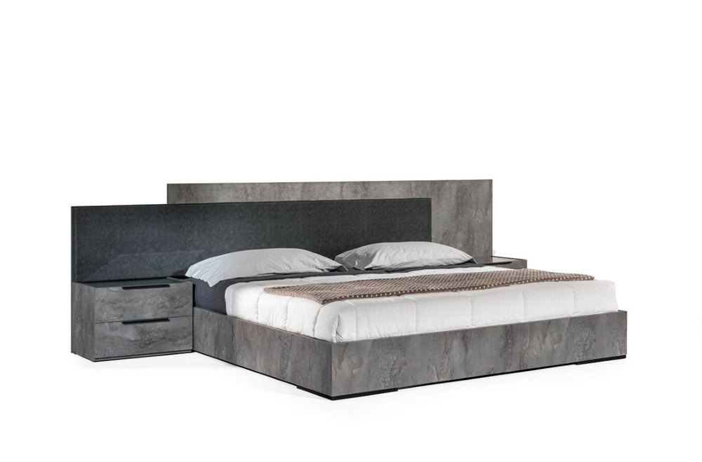 VIG Furniture California King Nova Domus Ferrara Volcano Oxide Grey Faux Leather Bed — Italian Craft, Low-Profile Modern Luxury VGACFERRARA-BED-CK