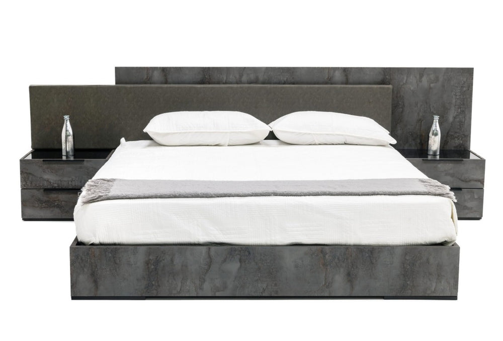 VIG Furniture Ferrara Eastern King Modern Volcano Oxide Grey Bed Set With Nightstands, Italian Craft, Storage Elegance VGACFERRARA-BED-2NS-SET-EK