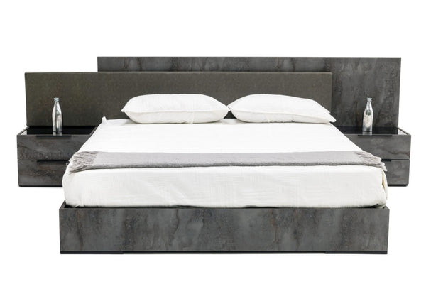 VIG Furniture Ferrara California King Modern Volcano Oxide Grey Bed Set With Nightstands, Italian Craftsmanship, Storage Convenience VGACFERRARA-BED-2NS-SET-CK
