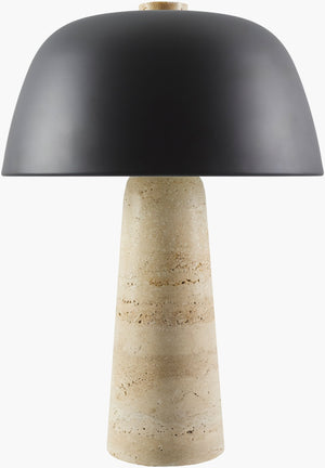 Livabliss Fes Travertine Stone Base Table Lamp with Metal Shade for Bedroom or Living Room FES-001