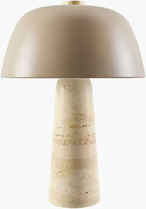 Livabliss Fes Travertine Stone Table Lamp with Metal Shade Organic Warmth for Modern Interiors FES-002