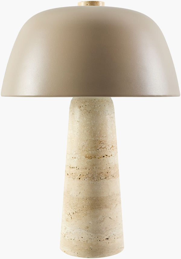Livabliss Fes Travertine Stone Table Lamp with Metal Shade Organic Warmth for Modern Interiors FES-002
