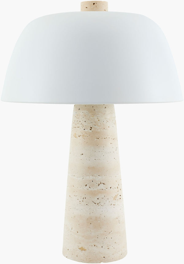 Livabliss Fes Travertine Stone Base Accent Table Lamp with Metal Shade for Modern Living Spaces FES-004