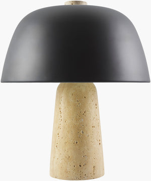Livabliss Fes Travertine Stone Accent Lamp with Metal Shade for Modern Bedside or Console Use FES-006