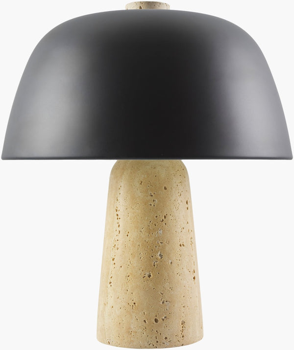 Livabliss Fes Travertine Stone Accent Lamp with Metal Shade for Modern Bedside or Console Use FES-006