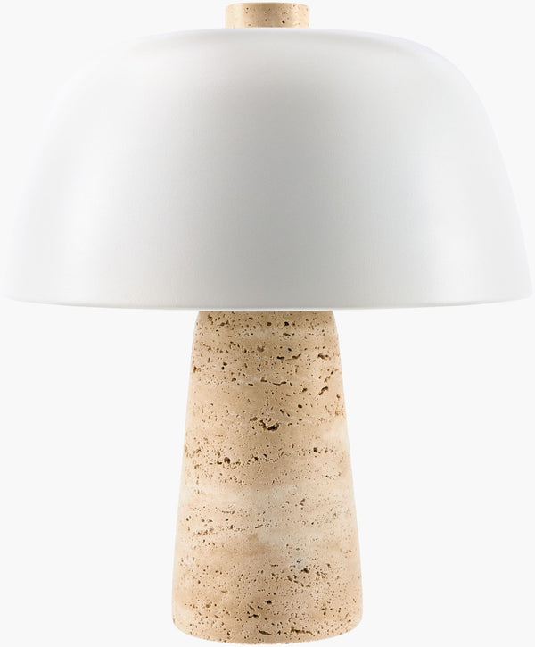 Livabliss Fes Travertine Stone Base Table Lamp with Metal Shade for Modern Industrial Interiors FES-008