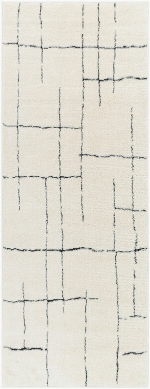 Livabliss Freud Swirl Geometric High Pile Polyester Runner Rug for Hallway or Entryway Ivory, Black 2'7" x 7'3" FEU2300-2773
