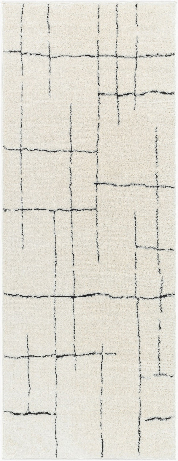 Livabliss Freud Swirl Geometric High Pile Polyester Runner Rug for Hallway or Entryway Ivory, Black 2'7" x 7'3" FEU2300-2773