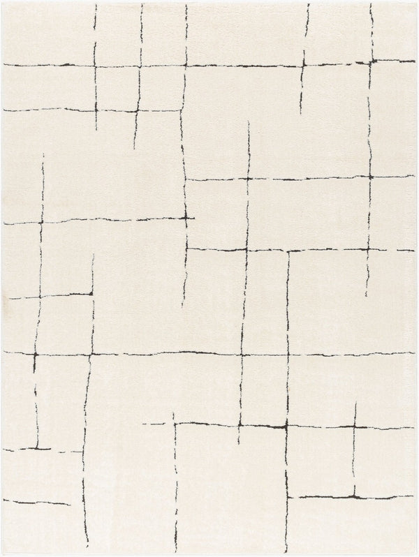 Livabliss Freud Swirl Geometric High Pile Polyester Runner Rug for Hallway or Entryway Ivory, Black 5'3" x 7' FEU2300-537