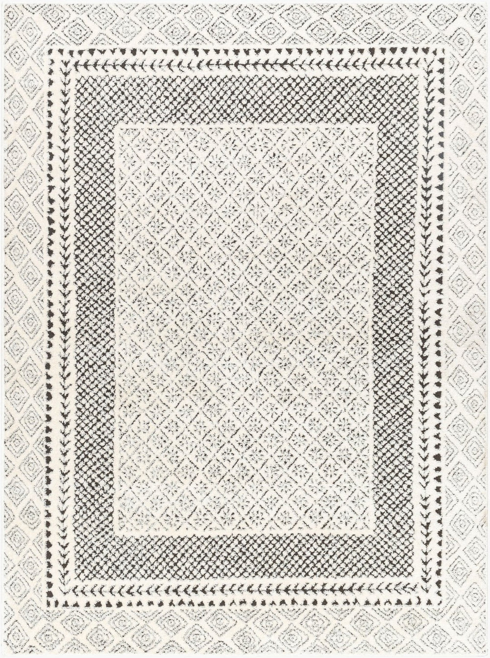 Livabliss Freud High Pile Polyester Runner Rug for Hallways Entryways and Narrow Spaces Ivory, Black 6'7" x 9' FEU2301-679