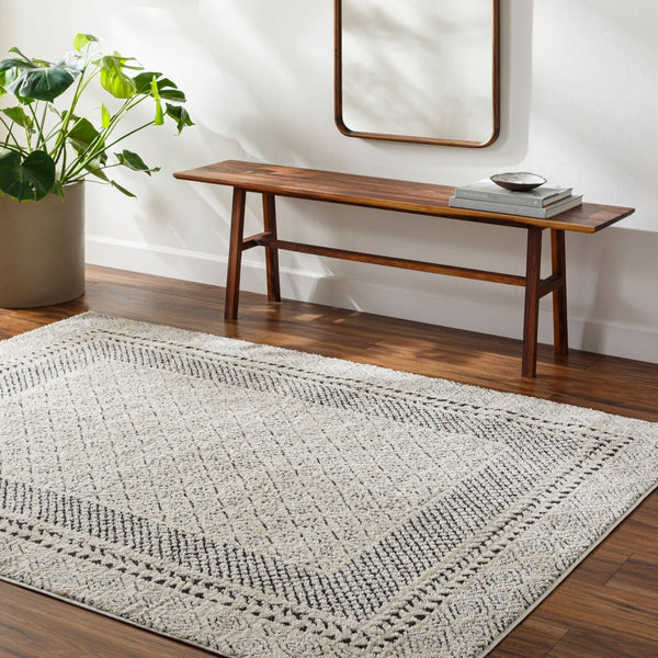 Livabliss Freud High Pile Polyester Runner Rug for Hallways Entryways and Narrow Spaces Ivory, Black 6'7" x 9' FEU2301-679
