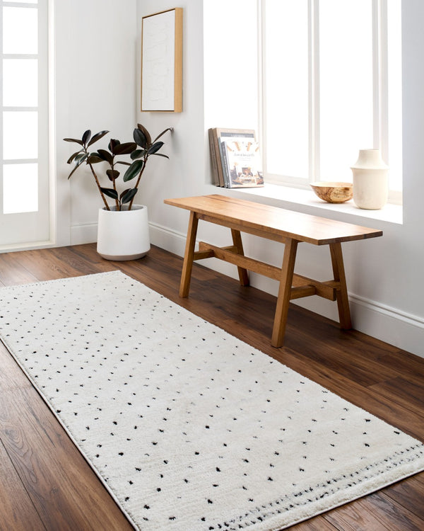Livabliss Freud Turkish Polyester High Pile Runner Rug for Hallways Entryways and Narrow Rooms Ivory, Black 5'3" x 7' FEU2303-537